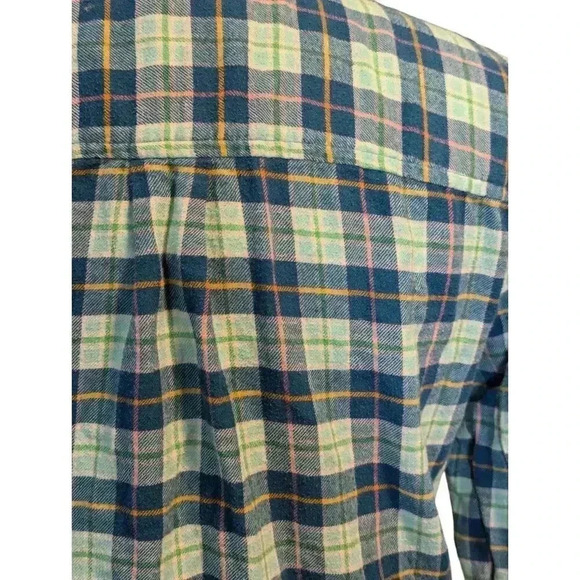 J.Crew Women's Small Half Button Green & Blue Plaid Flannel Shirt Long Sleeve - Picture 6 of 10
